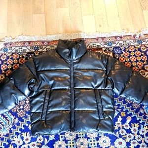 Abercrombie faux leather bomber puffy jacket